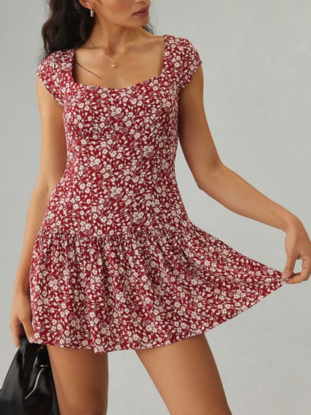 Reformation Olencia Burgundy & White Floral Mini Dress